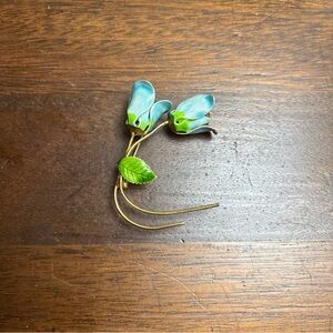 Vintage Enamel  Blue and Green Floral Brooch